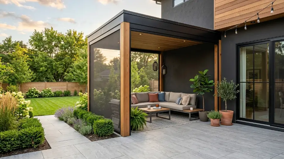 Screened Nook Built Into an L-Shaped Patio